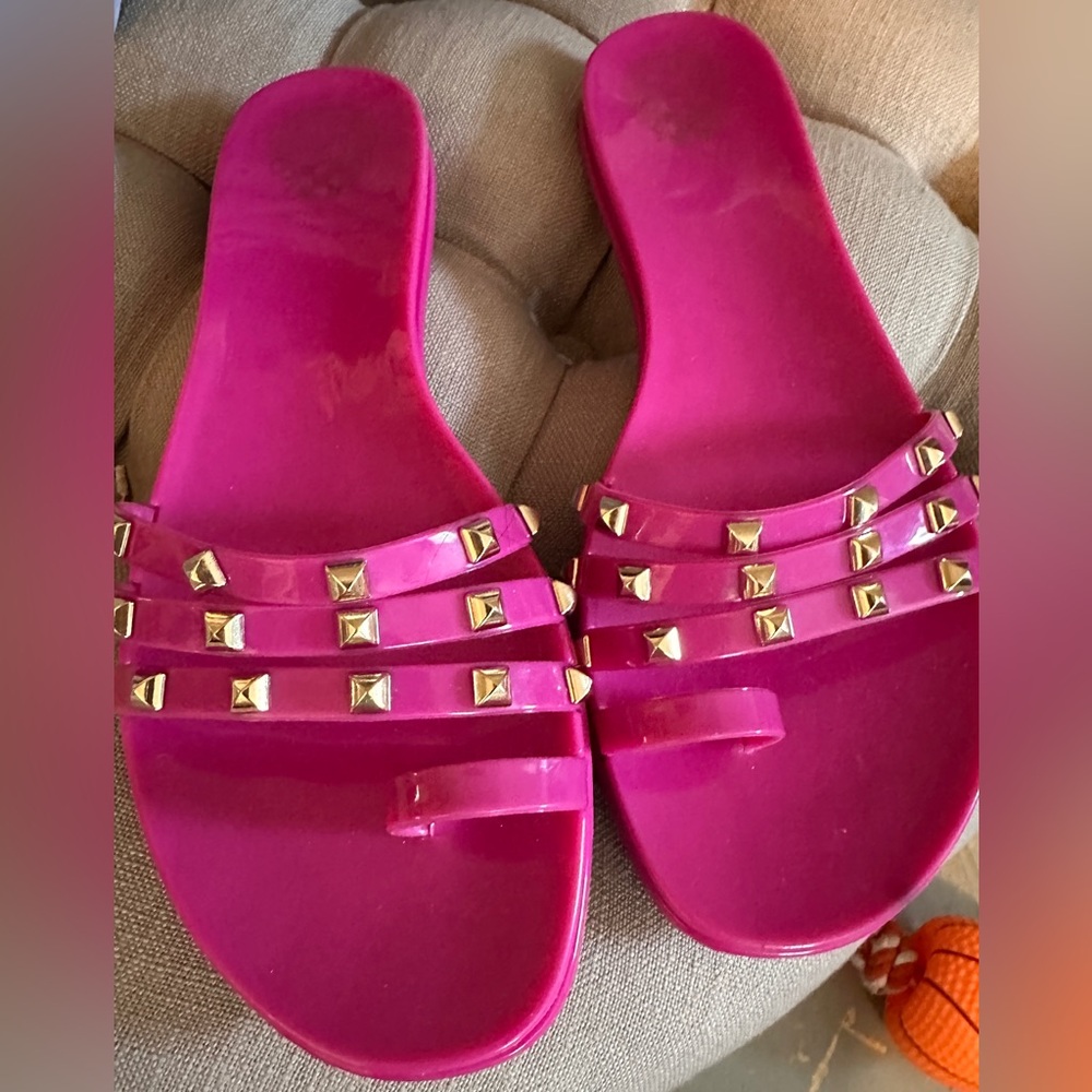 Vince Camuto slides with gold studs! Hot pink color! Size 11  only worn twice!